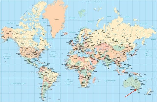 世界地図上のメルボルンの位置