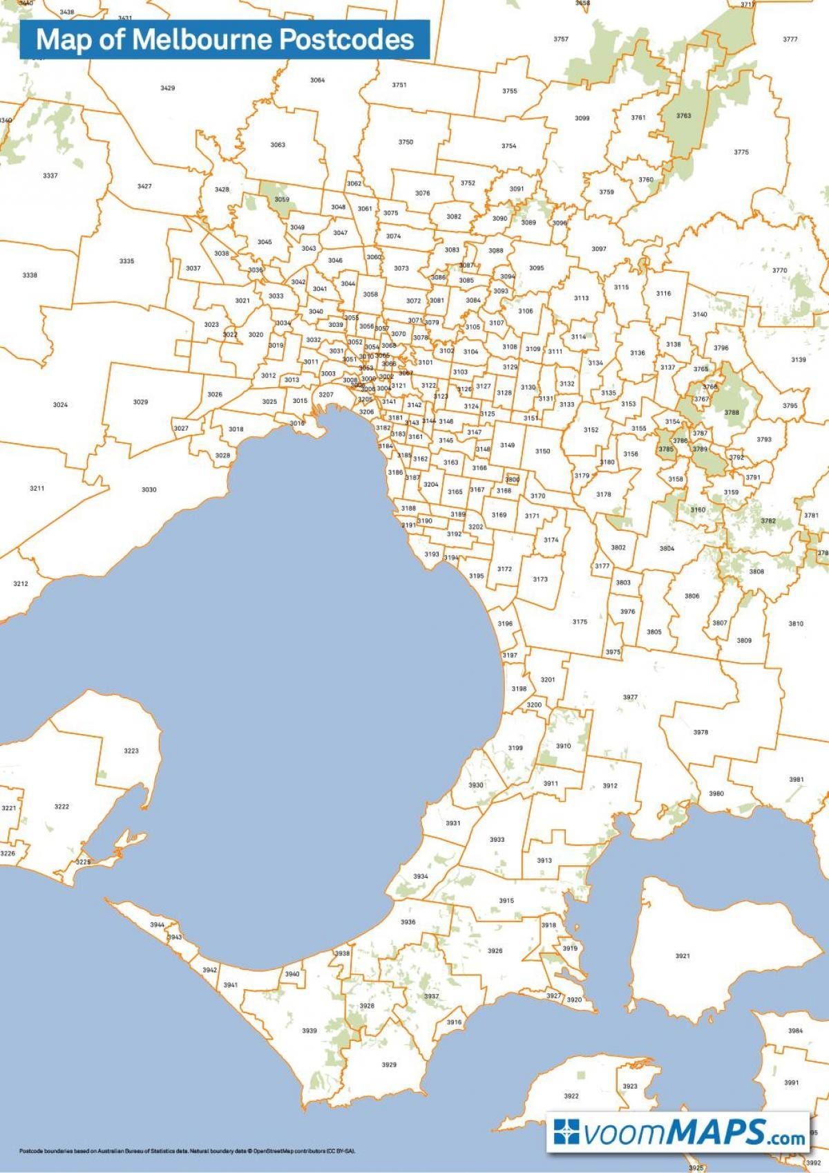 メルボルンの郵便番号の地図