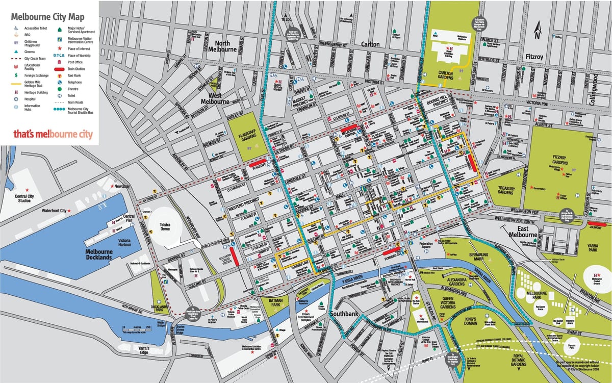 メルボルン市内中心部の地図
