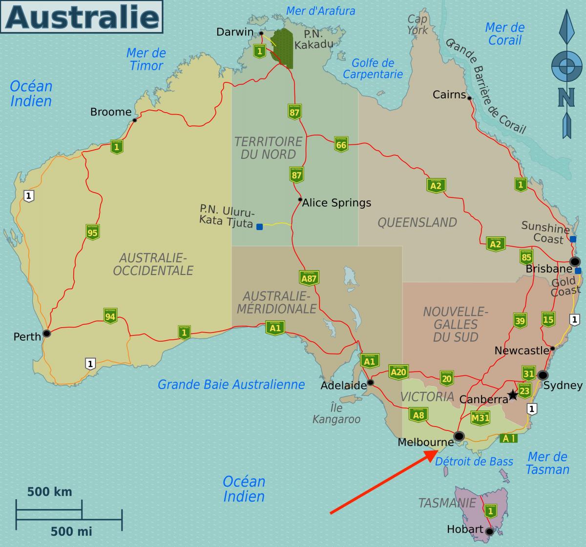 メルボルン, ビクトリア州 - オーストラリア 地図