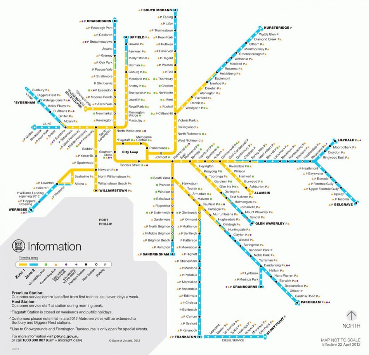 メルボルンの地下鉄駅の地図